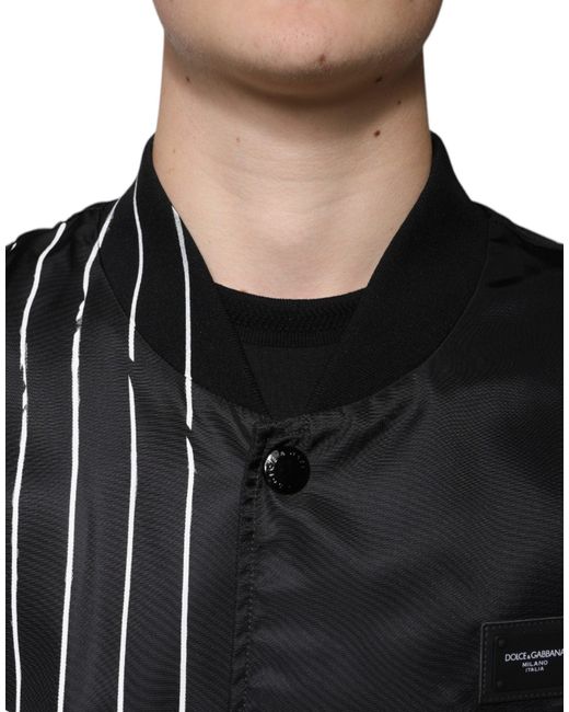Dolce & Gabbana Black Polka Dot Stripe Nylon Bomber Jacket for men