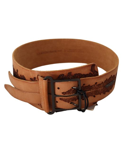 Ermanno Scervino Brown Classy Double Buckle Genuine Leather Belt