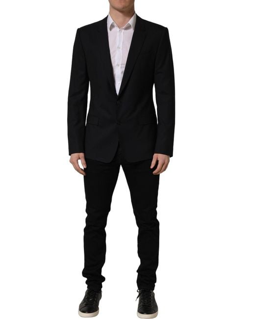 Dolce & Gabbana Black Dark Blue Wool Single Breasted Blazer Jacket for men