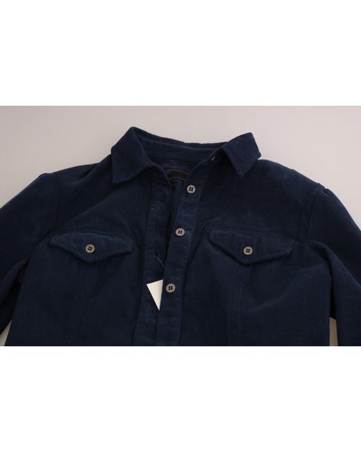 Acht Cotton Blue Corduroy Long Sleeves Shirt Top Blouse