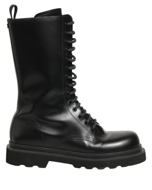 Dolce & Gabbana Black Leather Lace Up Men Combat Boots Shoes for men