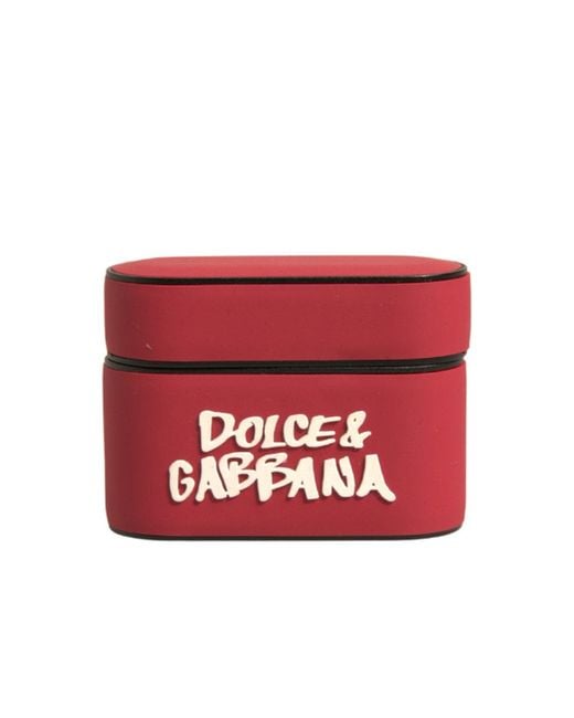 Dolce & Gabbana Red Pvc Embossed Logo Plaque Holder Airpods Case Polycarbonate Tu Accessory