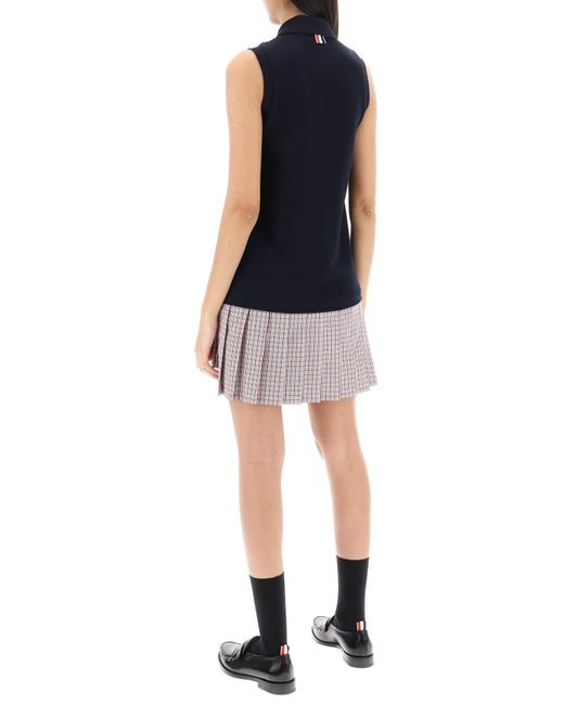 Thom Browne Blue Mini Polo-Style Dress With Pleated Bottom