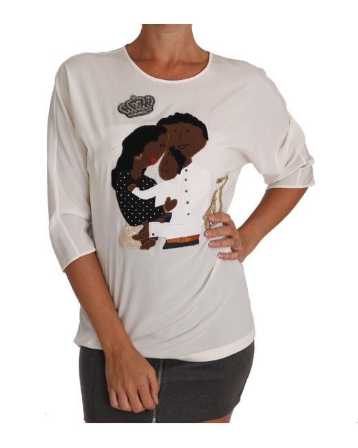 Dolce & Gabbana Gray Silk #Dgfamily Crystal T-Shirt