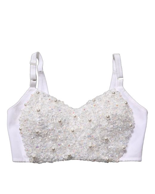 Dolce & Gabbana Black White Pearls Beaded Corset Bustier Crop Top
