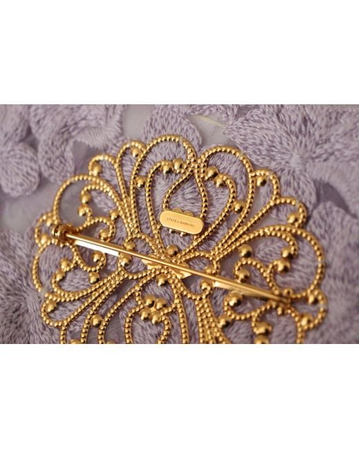 Dolce & Gabbana Purple Floral Gold Tone Brass Brooch