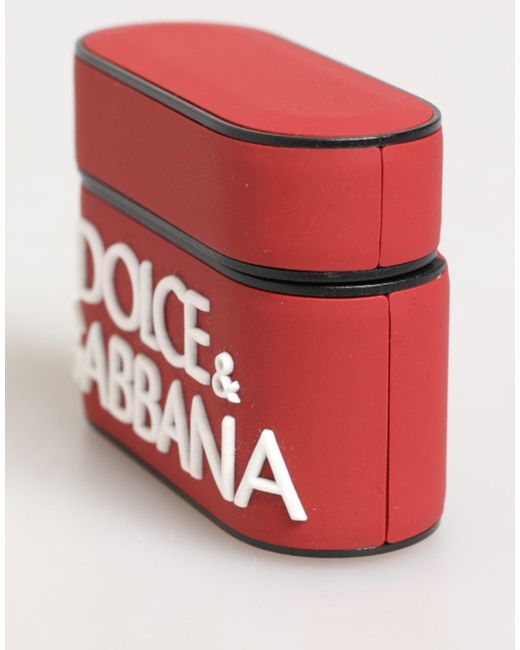 Dolce & Gabbana Red White Silicone Embossed Logo Accessory Airpods Case
