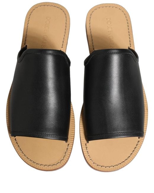 Dolce & Gabbana Multicolor Brown Leather Slides Sandals Flats Men Shoes for men