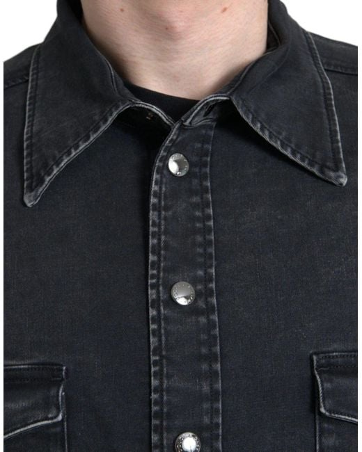 Dolce & Gabbana Black Cotton Long Sleeve Denim Casual Shirt