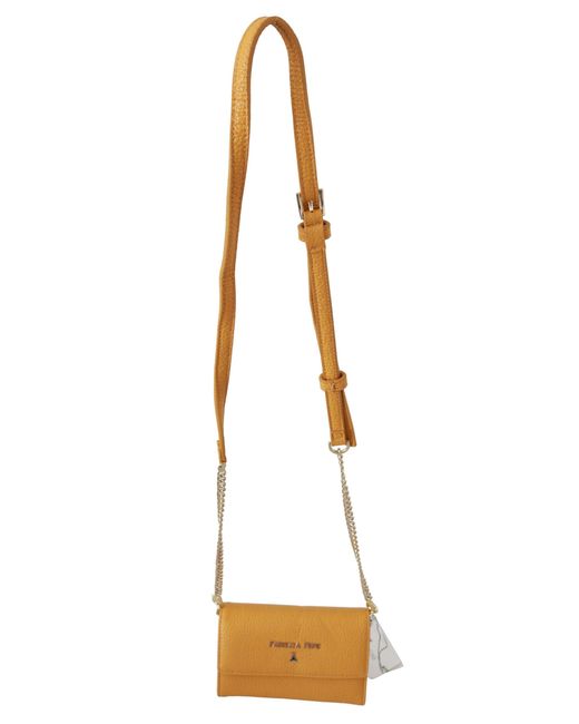 Patrizia Pepe Metallic Yellow Logo Leather Shoulder Strap Sling Bag