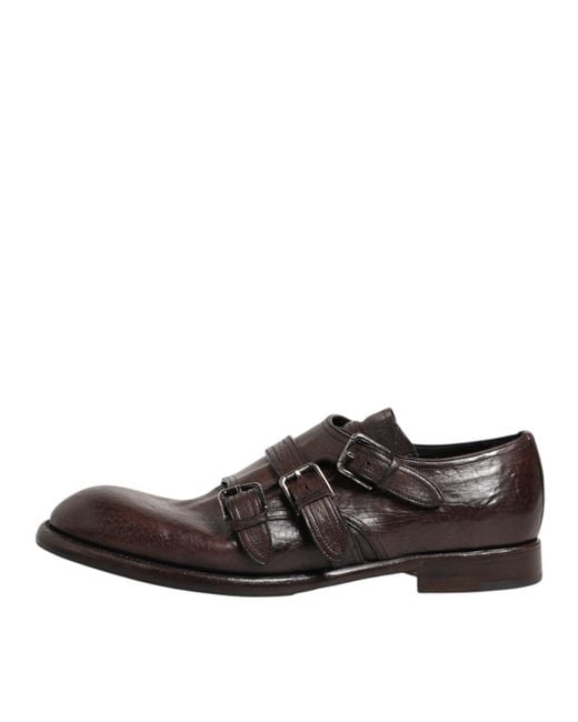 Dolce & Gabbana Brown Leather Monk Strap Formal Derby Shoes for men