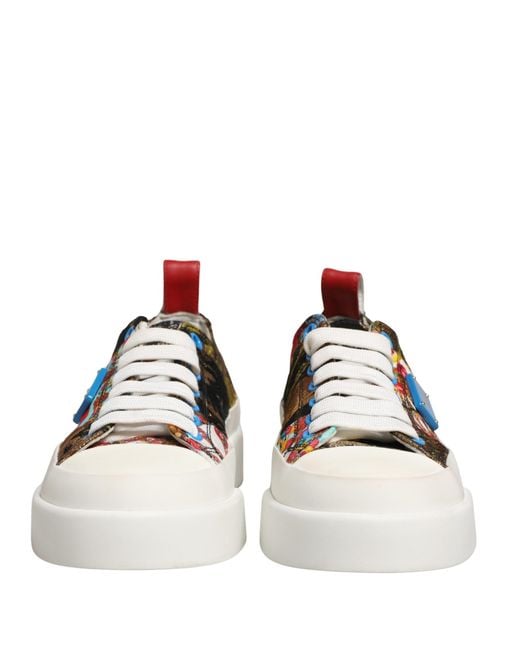 Dolce & Gabbana White Patchwork Low Top Sneakers Shoes