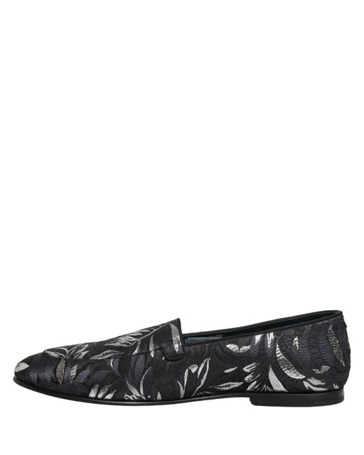 Dolce & Gabbana Black Leaf Embroidery Dress Men Loafers Shoes for men