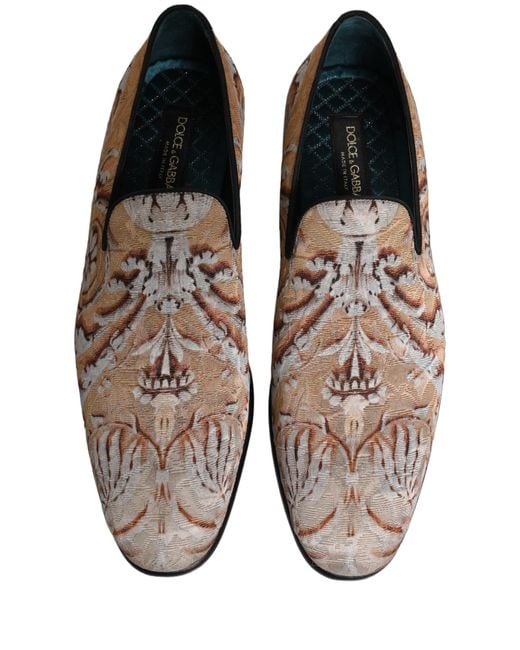 Dolce & Gabbana Brown Beige Brocade Men Slip On Dress Loafers Shoes for men