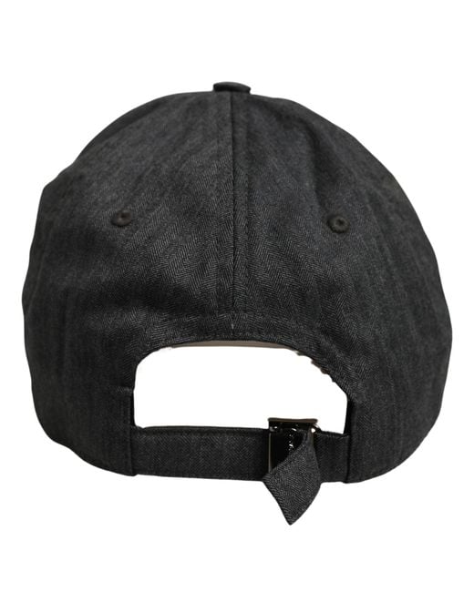 Dolce & Gabbana Black Men Dark Gray Herringbone Baseball Cap Hat for men