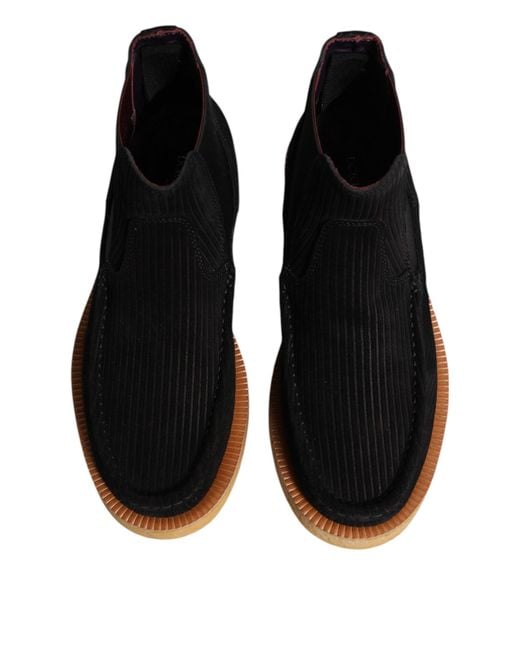 Dolce & Gabbana Black Calf Suede Slip On Ankle Boots Shoes for men