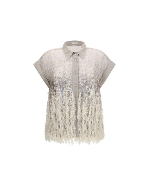 Brunello Cucinelli Natural Beige Silk Shortsleeve Shirt