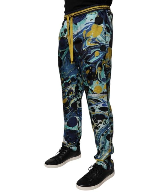 Dolce & Gabbana Blue Marble Print Jogger Sweatmen's Pants for men