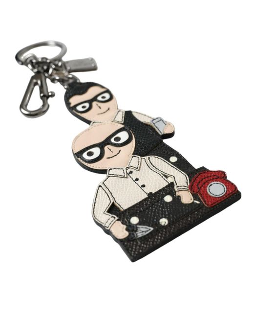 Dolce & Gabbana White Leather Dominico Stefano #Dgfamily Logo Badge Keychain for men