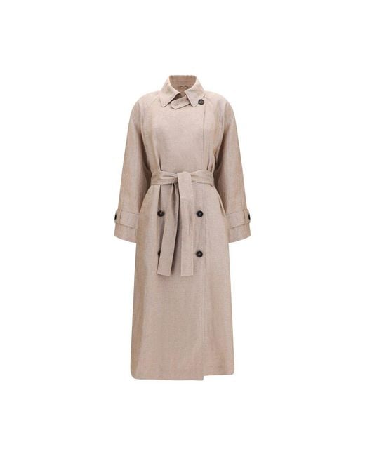 Brunello Cucinelli Natural Multicolor Linen Trench Coat