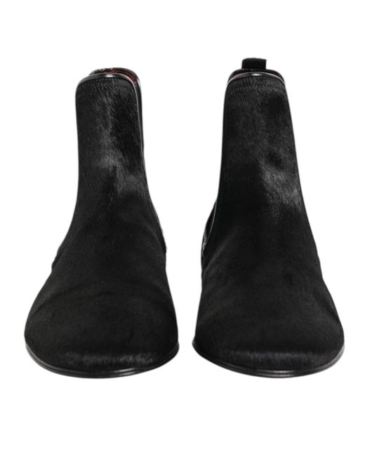 Dolce & Gabbana Black Leather Fur Men Chelsea Boots Shoes for men