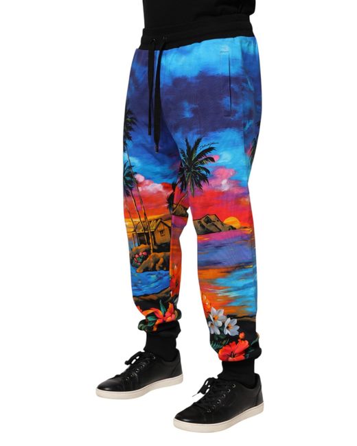 Dolce & Gabbana Blue Hawaiian Print Jogger Sweatpants Pants for men