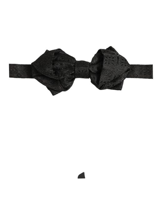Dolce & Gabbana Men Black Paisley Silk Adjustable Neck Papillon Bow Tie for men