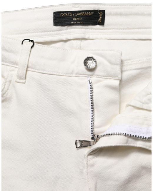 Dolce & Gabbana Multicolor White Tattered Skinny Cotton Denim Jeans