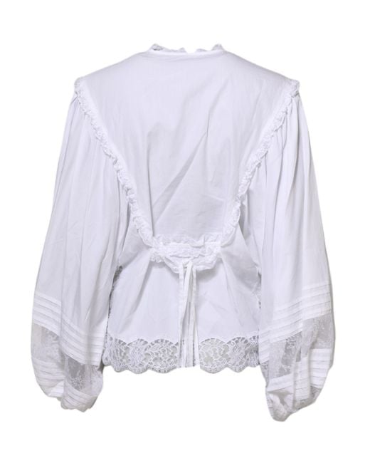 Dolce & Gabbana Purple White Ruffled Lace Embellished Blouse Top