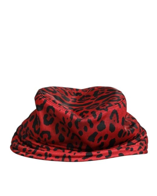 Dolce & Gabbana Red Nylon Leopard Print Bucket Cap Hat for men