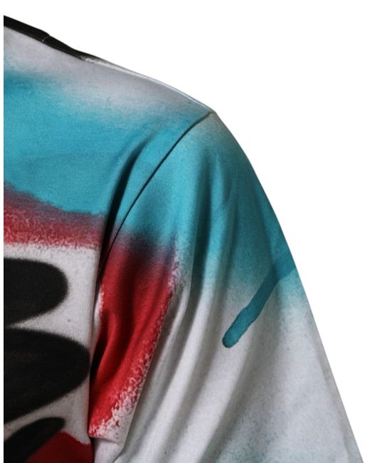 Dolce & Gabbana Red White Graffiti Crew Neck Short Sleeves T for men