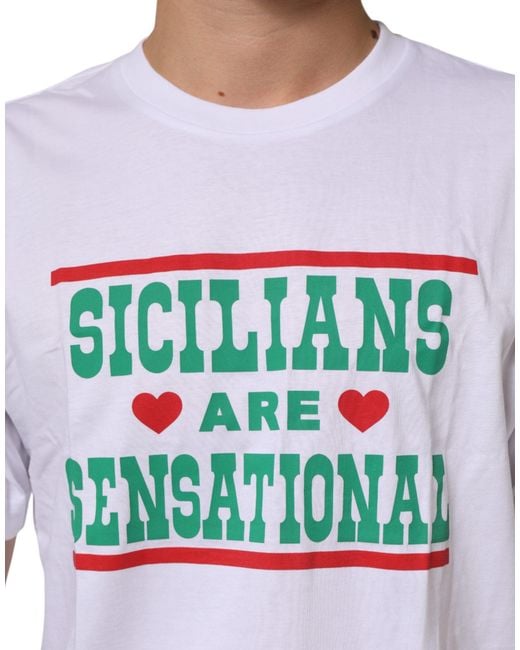 Dolce & Gabbana White Graphic Print Cotton Crew Neck T for men