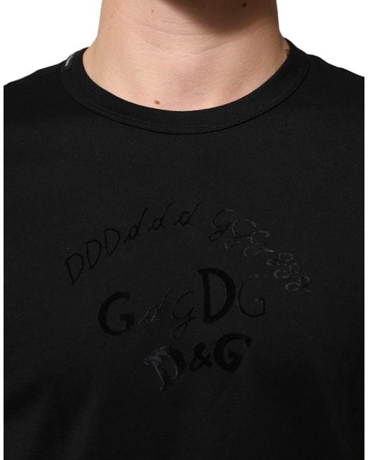 Dolce & Gabbana Black Logo Embroidered Tshirt for men