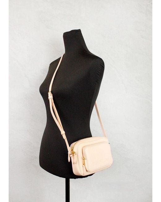 Burberry Natural Small Branded Peach Pink Grainy Leather Camera Crossbody Bag