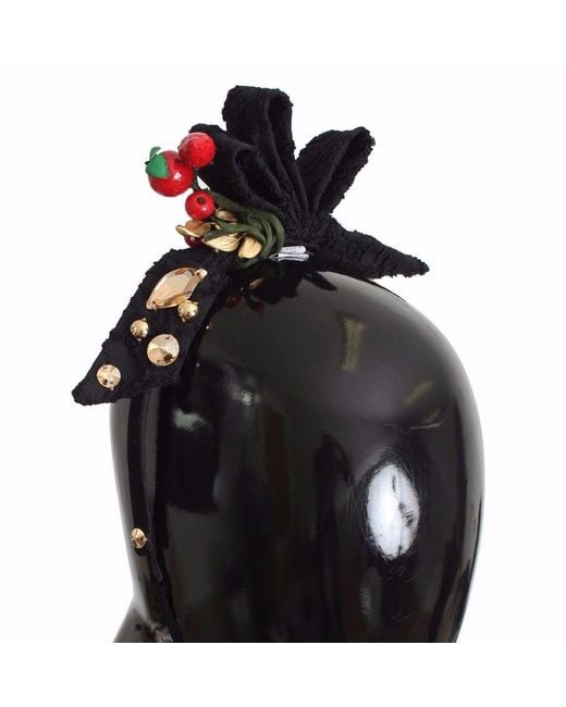 Dolce & Gabbana Black Diadem Headband Tiara Berry Fruit Crystal Bow Hair