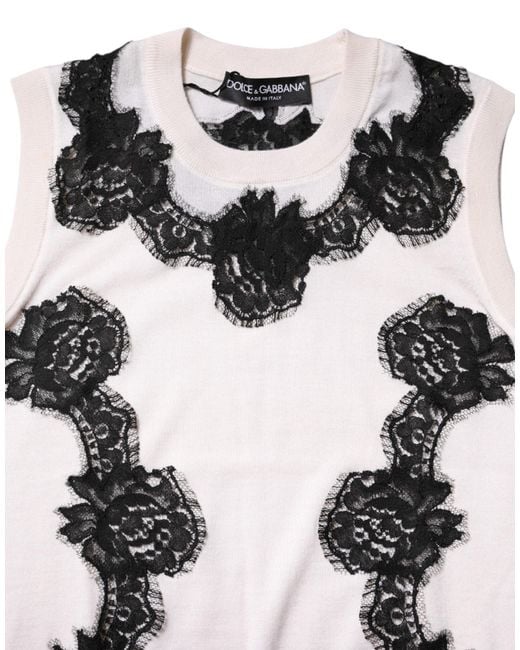 Dolce & Gabbana White Cashmere Floral Lace Detailing Tank Top for men
