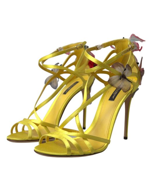 Dolce & Gabbana Metallic Yellow Keira Butterfly Appliqués Sandals