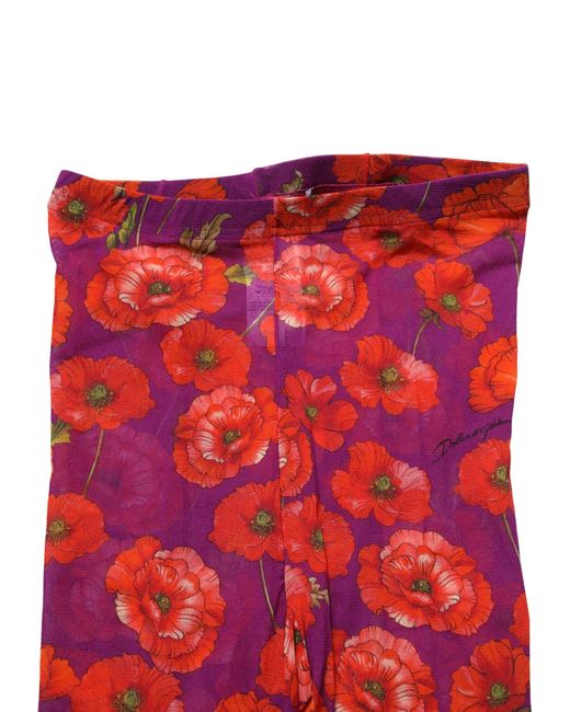 Dolce & Gabbana Red Purple Nylon Floral Print Tights Stockings Socks