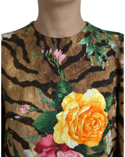 Dolce & Gabbana Black Multicolor Tiger Floral Print Shift Mini Dress