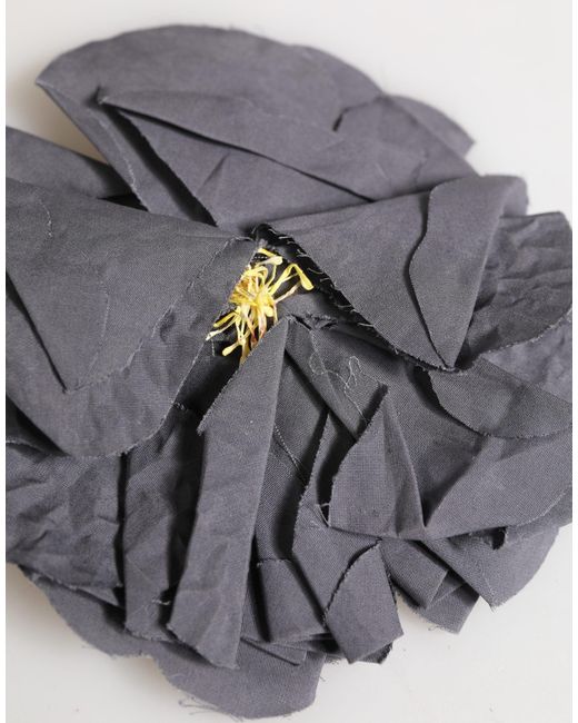Dolce & Gabbana Gray Floral Motif Silk Blend Poplin Fabric Bar Pin Brooch
