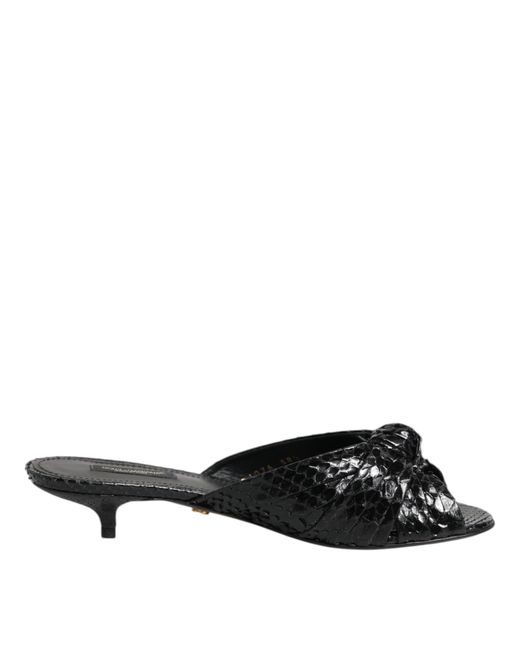 Dolce & Gabbana Black Leather Heels Slides Sandals Shoes