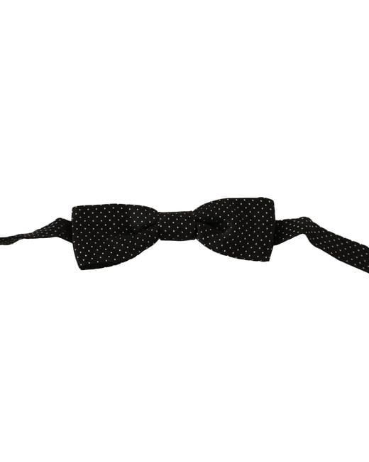 Dolce & Gabbana Black Polka Dots Silk Adjustable Neck Papillon Bow Tie for men
