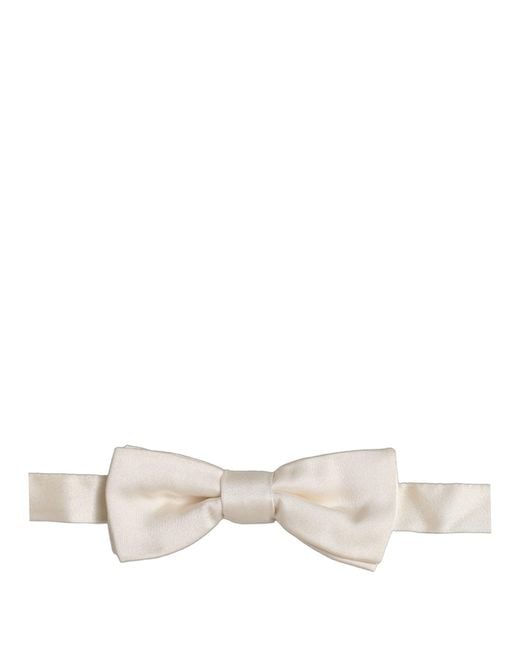 Dolce & Gabbana Natural Men Off White 100% Silk Adjustable Neck Papillon Bow Tie for men