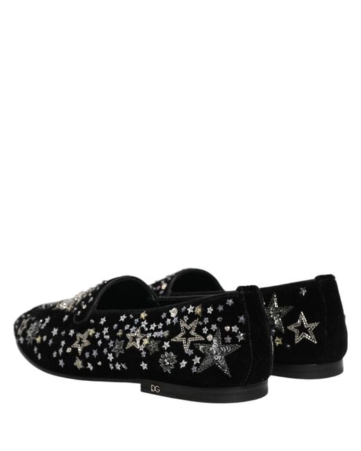 Dolce & Gabbana Black Crystal Embellished Dress Loafers Shoes for men