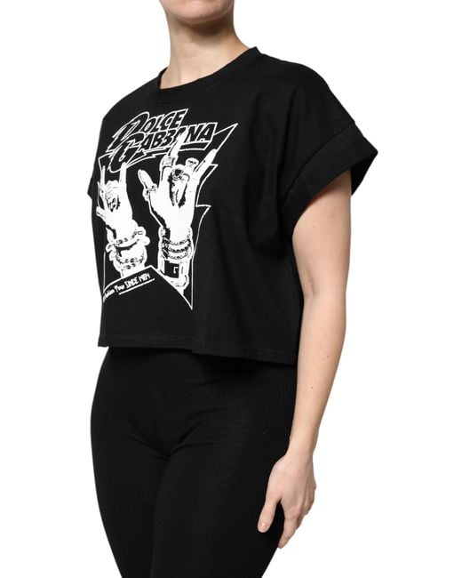 Dolce & Gabbana Black Cotton Printed Short Sleeves T for men