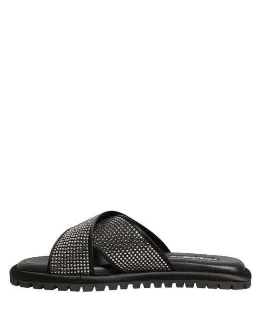 Dolce & Gabbana Black Strass Criss Cross Slide Sandals Shoes for men