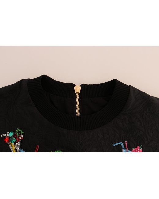 Dolce & Gabbana Blue Brocade Cocktail Crystal Sweater