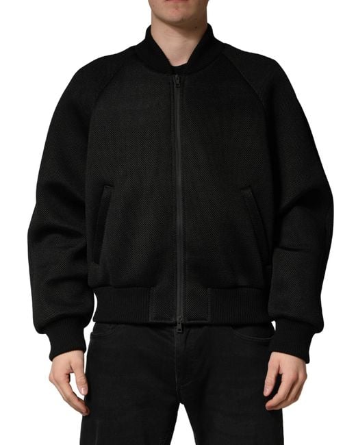 Dolce & Gabbana Black Nylon Full Zip Bomber Jacket Clothing for men