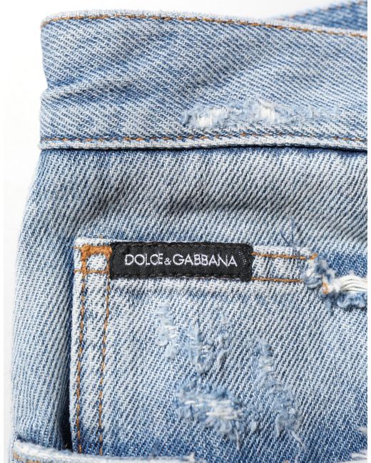 Dolce & Gabbana Blue Distressed Ripped Denim Trouser Jeans Cotton for men