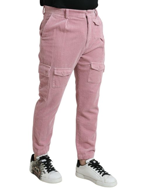 Dolce & Gabbana Red Corduroy Cotton Stretch Skinny Cargo Jeans for men